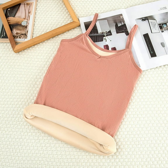 Tank Tops for Teens Girls 10-18 Years Kids Sleeveless Spaghetti Strap Fleece Lined Camisoles Juniors V Neck Thermal Solid Undershirts Vest