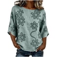 thumbnail image 1 of Tank Tops for Women 100% Cotton Fashion Casual Embroidery Round Neck 3/4 Sleeve Spring Blouse Tops, 1 of 7