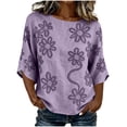 thumbnail image 1 of Tank Tops for Women 100% Cotton Fashion Casual Embroidery Round Neck 3/4 Sleeve Spring Blouse Tops, 1 of 6