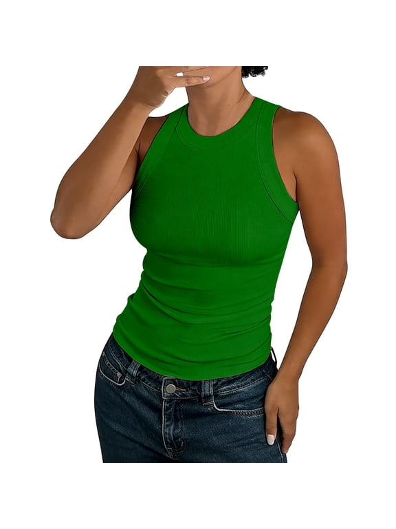 Tank Tops for Women 1PC Set Summer Sleeveless Ribbed Racerback Basic Thick Strap Shirts Going Out Tops for Women