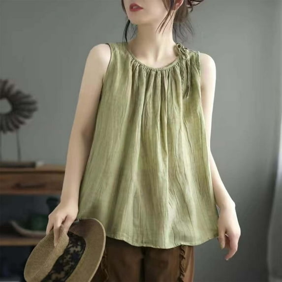 Tank Tops for Women 2024,Plus Size Tankini,Linen Vest,Womens U Neck Tank Tops Summer Sleeveless Shirts(Size:XL)