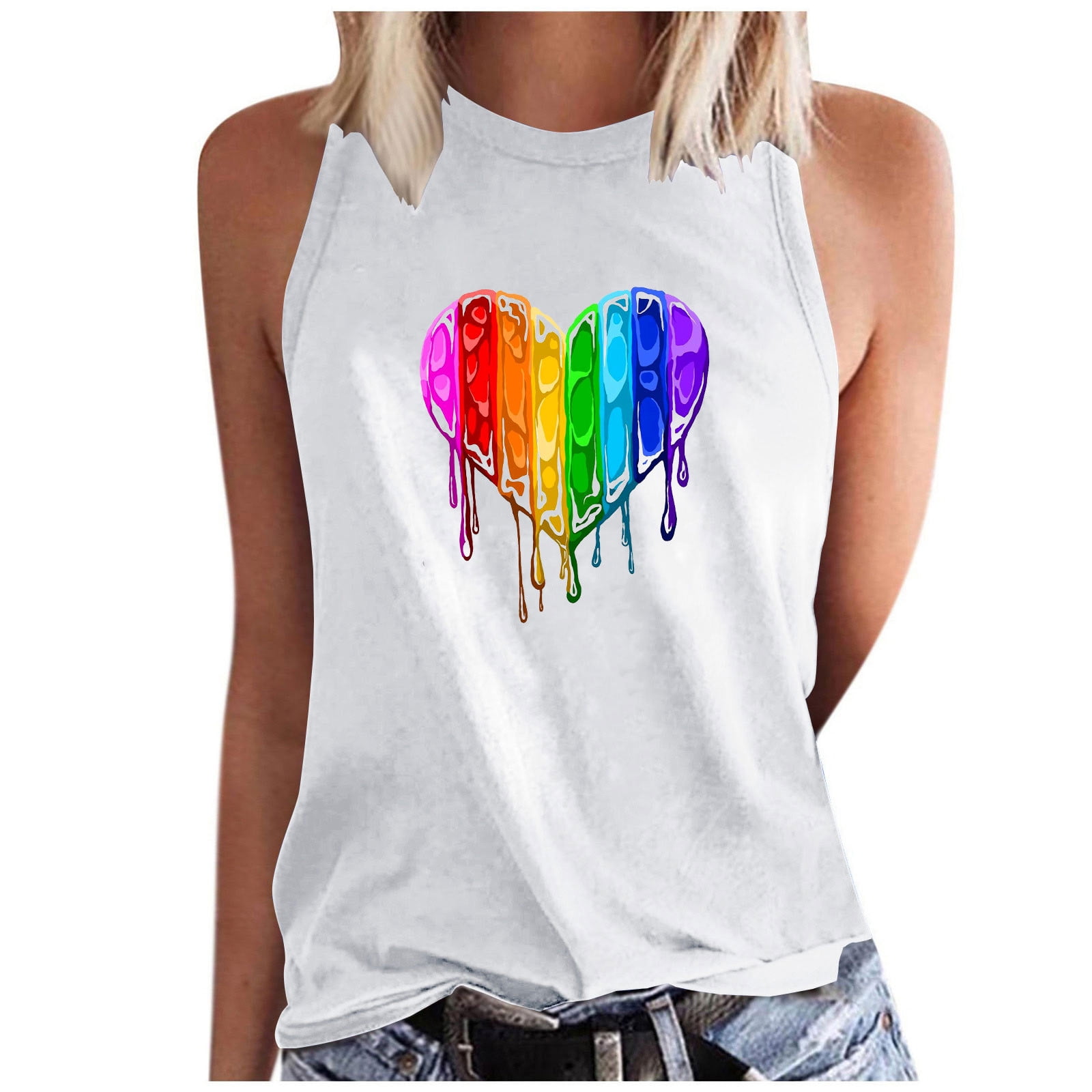 Rainbow Heart Pride Tank Top For Women - LGBTQ Graphic Short Sleeve Tee, Casual LGBTQ Shirt - View #6
