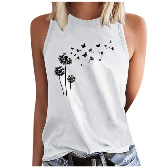 Tank Tops for Women 2024 Summer Sleeveless T-Shirts Dandelion Print Ladies Casual Basic Crewneck Graphic Tees Blouses