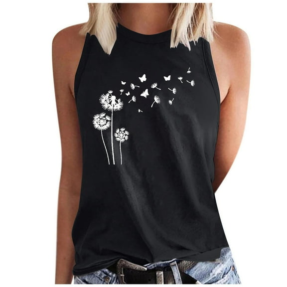 Tank Tops for Women 2024 Summer Sleeveless T-Shirts Dandelion Print Ladies Casual Basic Crewneck Graphic Tees Blouses