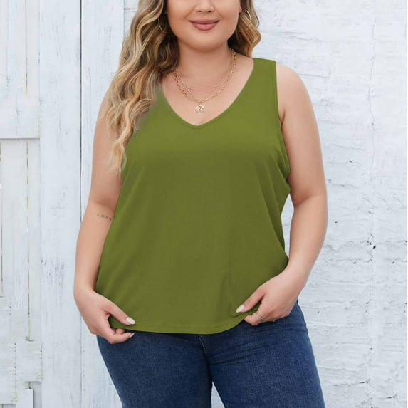 Tank Tops for Women 2025 New Trendy Ribbed Textured V-Neck Loose Fit Sleeveless Vests Soft Camisoles Loose Fit Lounge Workout Tops ,XL-5XL