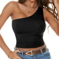 thumbnail image 1 of Tank Tops for Women 2025 New Women Summer Casual Top One Shoulder Tight Fit Solid Color Sleeveless Wrap Chest Tank Top Womens Tank Tops Black L, 1 of 5