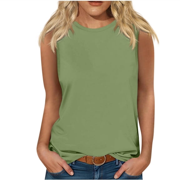 Tank Tops for Women 2025 Summer Solid Color Basic Sleeveless T-Shirts Casual Crewneck Ladies Dressy Blouses