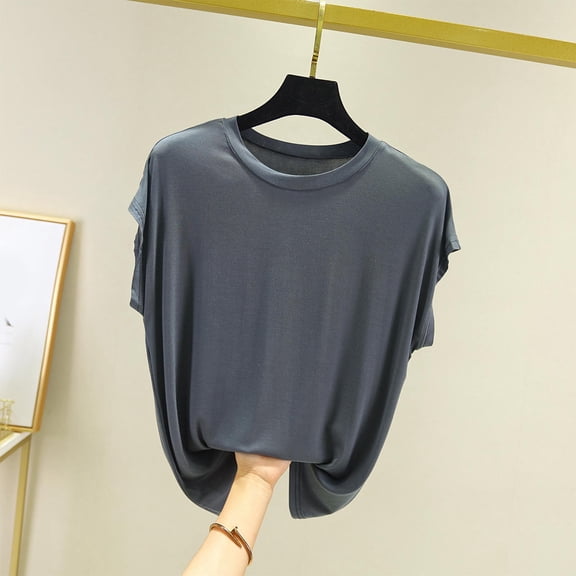Tank Tops for Women 2026 Summer Solid Color Crew Neck T Shirts Leisure Loose Fit Sleeveless Standard Straps Summer Tops