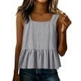 thumbnail image 1 of Tank Tops for Women Breathable Casual Outfits Linen Pants Jumpsuit Matching Set Vacation Trendy Clothes Womens Summer Tops Grey XXL, 1 of 4
