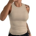 thumbnail image 1 of Tank Tops for Women Casual Breathable Sleeveless Racerback High Neck Basic Cotton Ribbed Womens Summer Tops Khaki XXL, 1 of 4