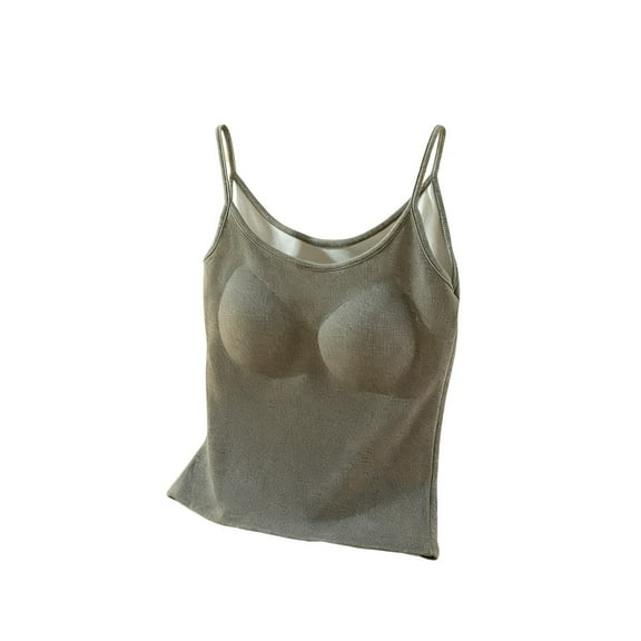 Tank Tops for Women Built in Bra Sleeveless Crewneck Solid Slim Straps Vest Dark Gray L