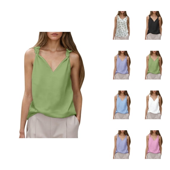 Tank Tops for Women Business Casual V Neck Knotted Sleeveless Blouse Trendy Dressy Work Shirt Summer Outfits