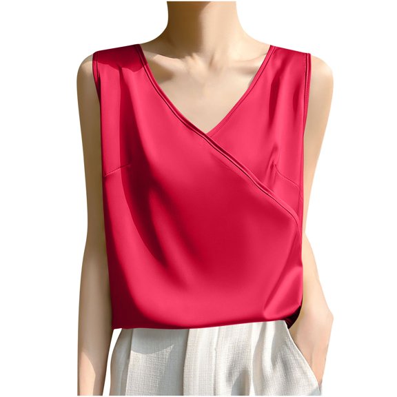 Tank Tops for Women Business Dressy Casual Cross V Neck Sleeveless Shirts Summer Trendy Loose Fit Basic Blouses (2XL, Wine)