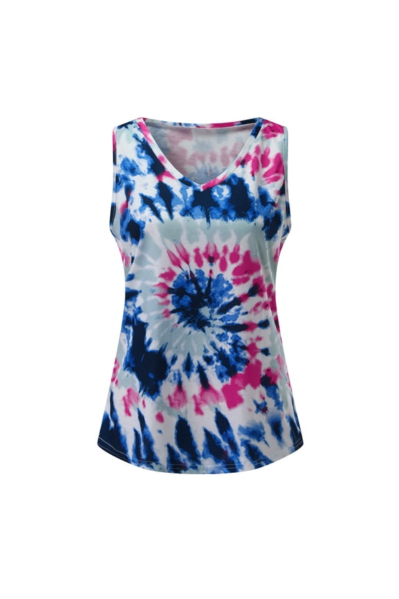 Tank Tops for Women Camisole Casual Sleeveless Tie-Dyed Print V Neck Vest Shirts Undershirt,Grey,L