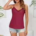 thumbnail image 1 of Plus Size Tank Tops for Women Camisole New Solid Color V-neck Hollow Lace Camisole Basic Camisoles Wine 2XL, 1 of 7
