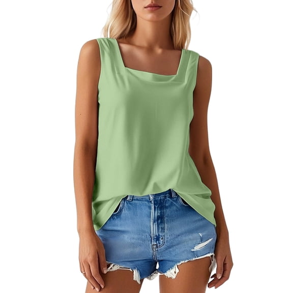 Tank Tops for Women Camisole Square Neck Vest Solid Color Slim Fit Basic Casual Summer Cami Top