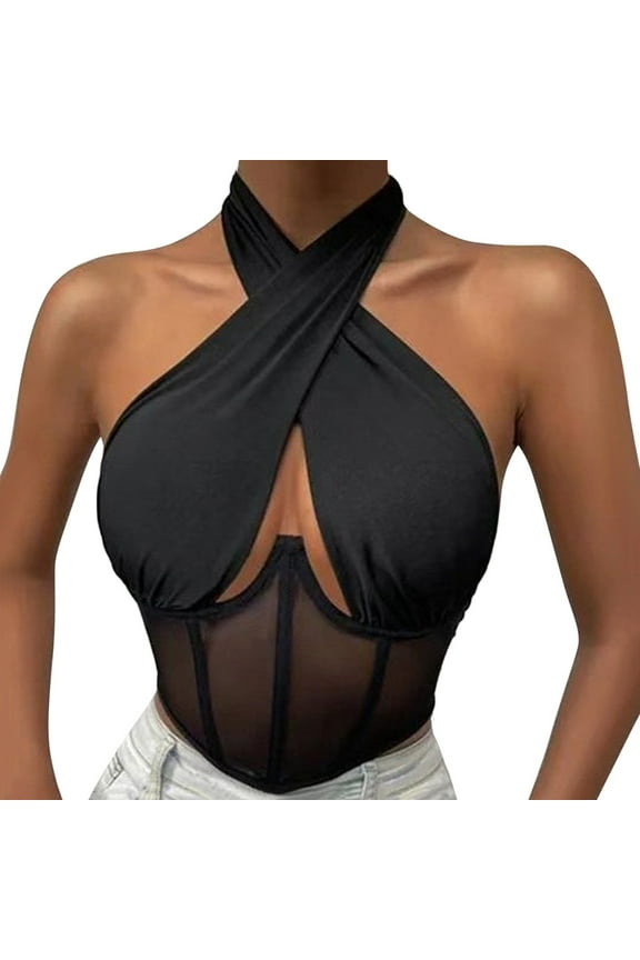 Tank Tops for Women Camisole Suspenders Sleeveless Out Irregular Neckline Fishbone Corset Vest Undershirt,Black,L