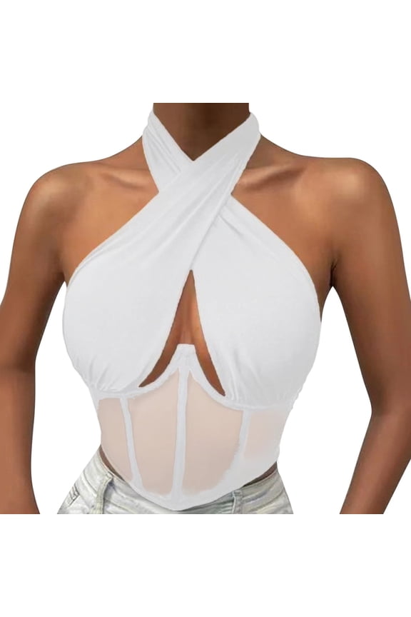 Tank Tops for Women Camisole Suspenders Sleeveless Out Irregular Neckline Fishbone Corset Vest Undershirt,White,M