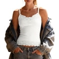 thumbnail image 1 of Tank Tops for Women Casual Breathable V Neck Lace Lace With In Bra Womens Summer Tops White M, 1 of 6