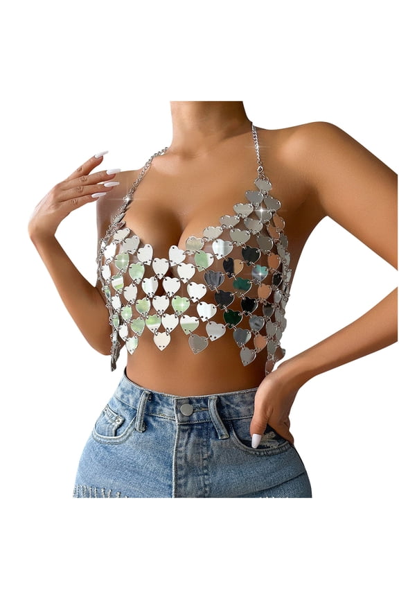 Tank Tops for Women Casual Fashion Chain Colored Shell Bead Top Vest