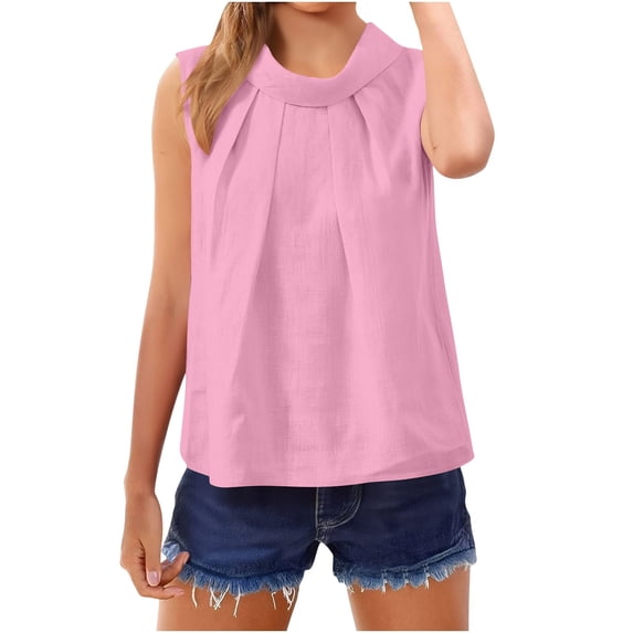 Tank Tops for Women Casual Ruched Front Sleeveless T Shirt Solid Color Keyhole Back Summer Tanks Pinks