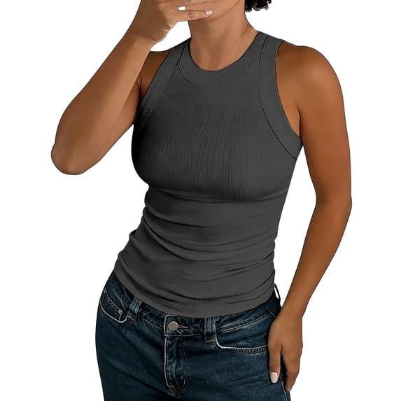 Tank Tops for Women Casual Sleeveless Ribbed Racerback Basic Thick Strap Shirts Breathable Womens Summer Tops Dark Gray L