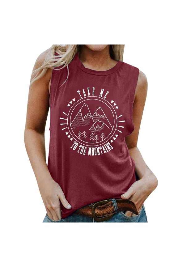 Tank Tops for Women Casual Sunrise Print Tank Hiking Mountain Sleeveless Shirt Tees Vest Tops Tank Tops