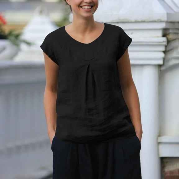 Tank Tops for Women Cotton Linen Cap Sleeve Sleeveless Solid Color Loose Shirt T-shirt Black XXL