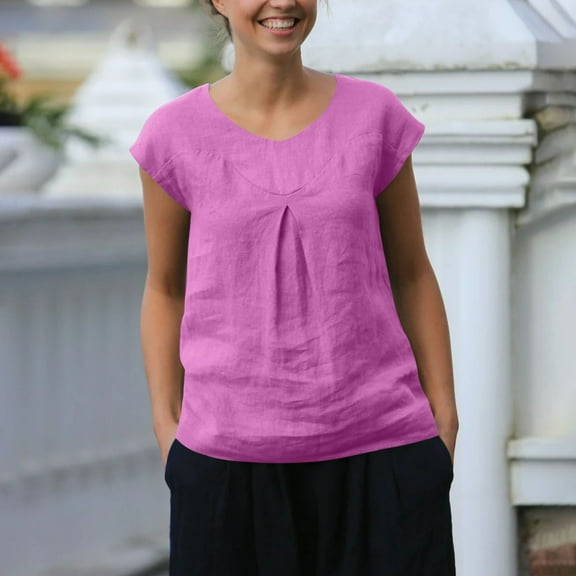 Tank Tops for Women Cotton Linen Cap Sleeve Sleeveless Solid Color Loose Shirt T-shirt Purple XXL