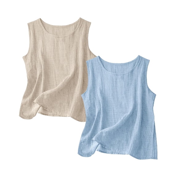 Tank Tops for Women Cotton Linen Casual Summer Shirt Basic Sleeveless ...