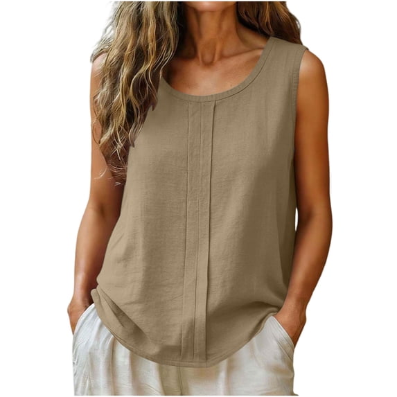 Tank Tops for Women Cotton Linen Solid Color Casual Sleeveless Vests