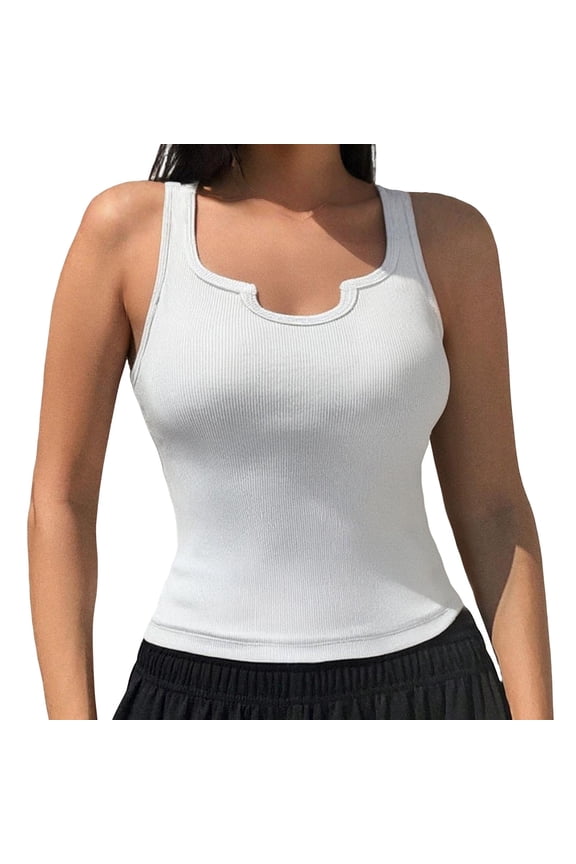 Tank Tops for Women Cotton Ribbed Knit Form Fitting Basic Sleeveless Top