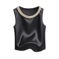 thumbnail image 1 of Tank Tops for Women Crew Neck Pearl Decor Satin Sleeveless Going Out Tops, 1 of 6