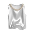 thumbnail image 1 of Tank Tops for Women Crew Neck Pearl Decor Satin Sleeveless Going Out Tops, 1 of 6