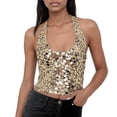 thumbnail image 1 of Tank Tops for Women Deep V Neck Sequin Tie Back Slim Fit Cropped Tops, 1 of 5