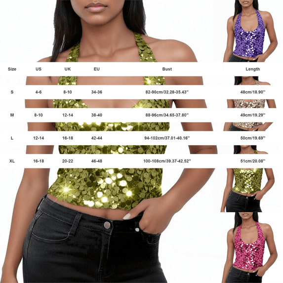 Tank Tops for Women Deep V Neck Sequin Tie Back Slim Fit Cropped Tops
