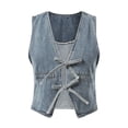 thumbnail image 1 of Xijirk Tank Tops V Neck Tie Front Cropped Denim Vest Sleeveless Tight Fit Jean Tank Top Camisole Tops for Women,Light Blue,L, 1 of 3