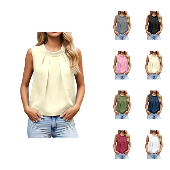 Tank Tops for Women Dressy Casual Crewneck Front Pleated Sleeveless Work Shirt Going out Tops Summer Outfits