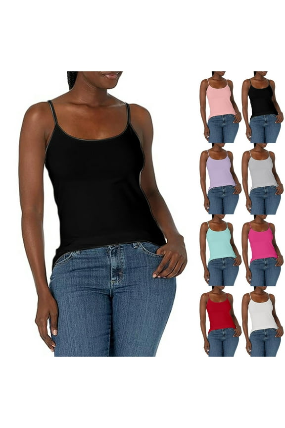 Tank Tops for Women Elastic Inner Layer Solid Thin Chest Pad Straps Vest Hot Pink Summer Clothes Teen Girls XXL