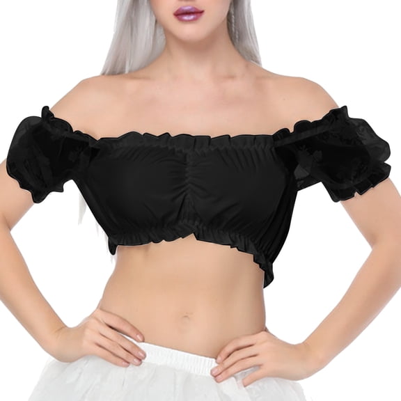 Tank Tops for Women,Elegant Lace Tube Top Blouse with Floral Ruffles and Fine Yarn Flocking Detail,Camisole Tops for Women,Black,M