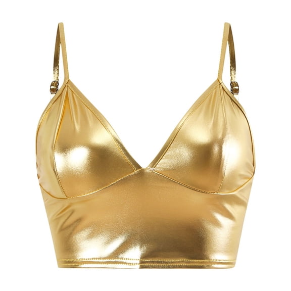 Tank Tops for Women,Fashion PU Leather Corset Bandeau Top Suspenders Strap Camisole Vest for Layering,Camisole Tops for Women,Gold,M