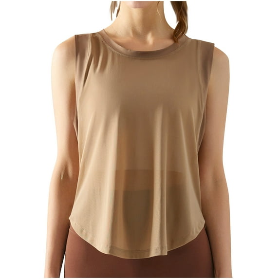 Tank Tops for Women Fashion Solid Color Ultra Thin Mesh Vests Sleeveless Sports Breathable TShirts Summer Casual Loose Round Neck Yoga Top