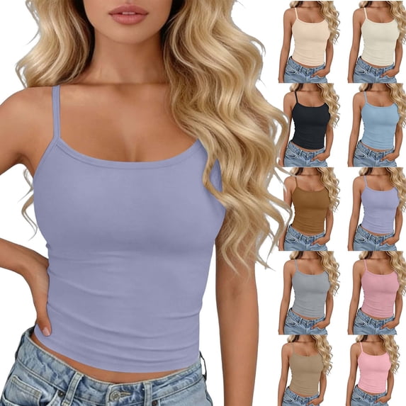 Tank Tops for Women Fashion Women's Summer Sleeveless Round-Neck Comfy Solid Regular Tank Tops Purple Free Size