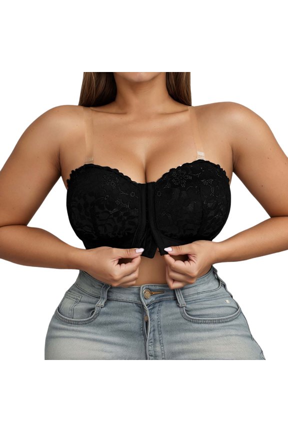 Tank Tops for Women,Front Closure Lace Bralette Strapless Comfort Fit Plus Size Versatile Everyday Wear,Camisole Tops for Women,Black,2XL