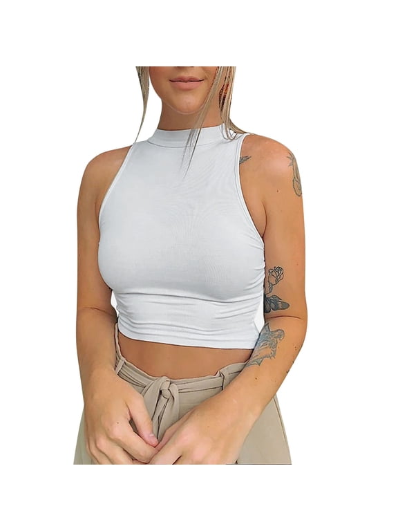 Tank Tops for Women Half High Neck Slim Sleeveless Yoga Vests