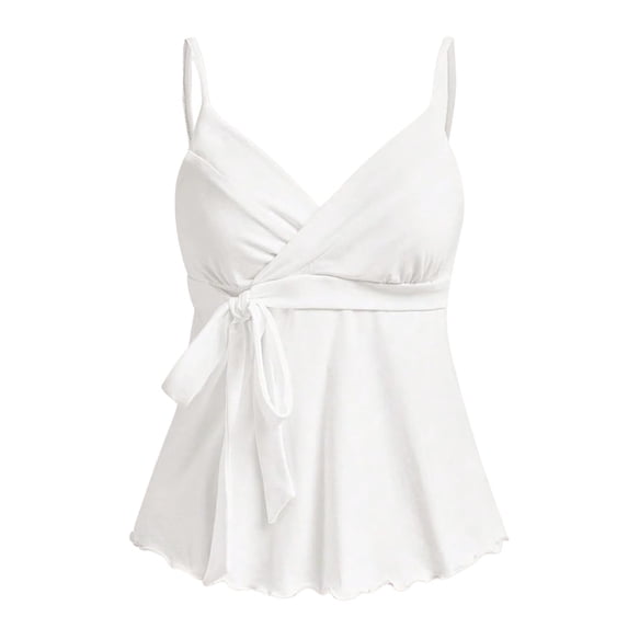 Tank Tops for Women Knotted Front Strappy Retro Style Summer Tops White 2XL