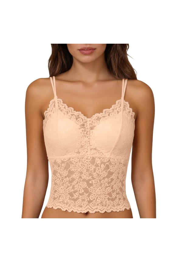 Tank Tops for Women Lace Backless Camisole Removable Padding Braless Y2K Tops,Beige.L