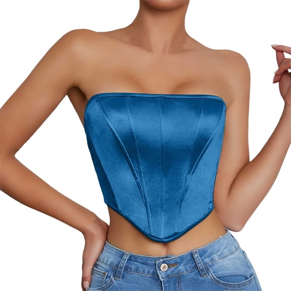 Xijirk Tank Tops Lace Bustier Corset Tube Top Off Shoulder Clubwear Sleeveless Tank for Party Camisole Tops for Women,Dark Blue,S