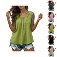 thumbnail image 1 of Tank Tops for Women Lightweight Cotton Linen Scoop Neck Loose Fit Ruffle Flowy Sleeveless Shirt Summer Outfits, 1 of 5