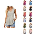 thumbnail image 1 of Tank Tops for Women Lightweight Cotton Linen V Neck Loose Ruffle Flowy Sleeveless Shirt Summer Outfits, 1 of 5